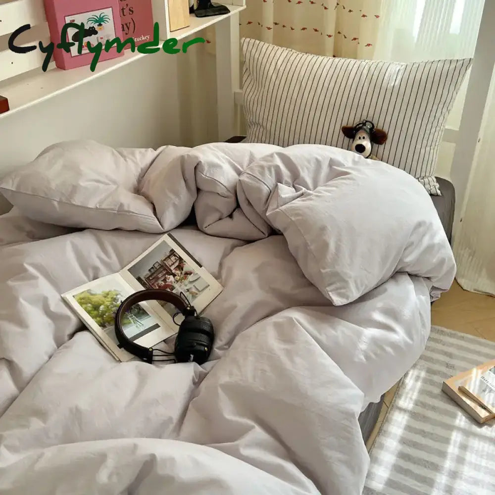 Cyflymder Cotton Plaid Bedroom Bedding Set White Dormitory Student Bed Linen Set Twin Size Offer Sheet Queen and King