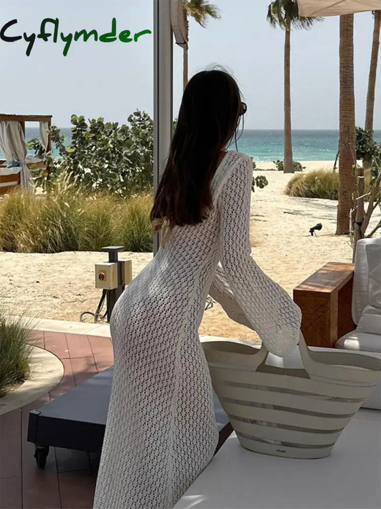Cyflymder - Cover Up Long Sleeve Open Back Dress Sweater Dresses
