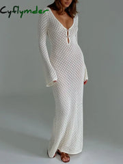 Cyflymder - Cover Up Long Sleeve Open Back Dress White / Xs Sweater Dresses