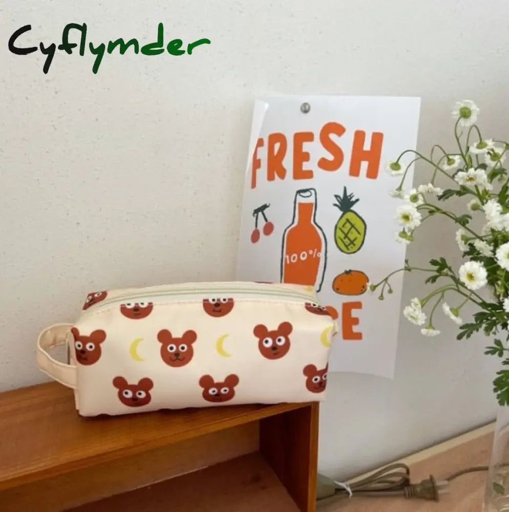 Cyflymder Cow Print Pencil Case Bag Storage Pouch Simple Stationery Holder For Middle High School