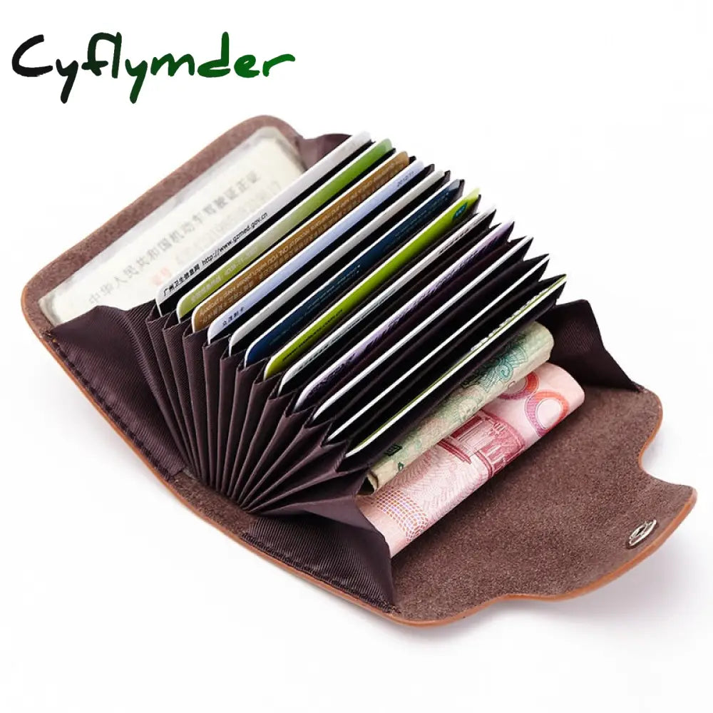 Cyflymder Cow Split Leather Men & Women Credit Card Holder Solid Hasp Accordion Business Bag Unisex