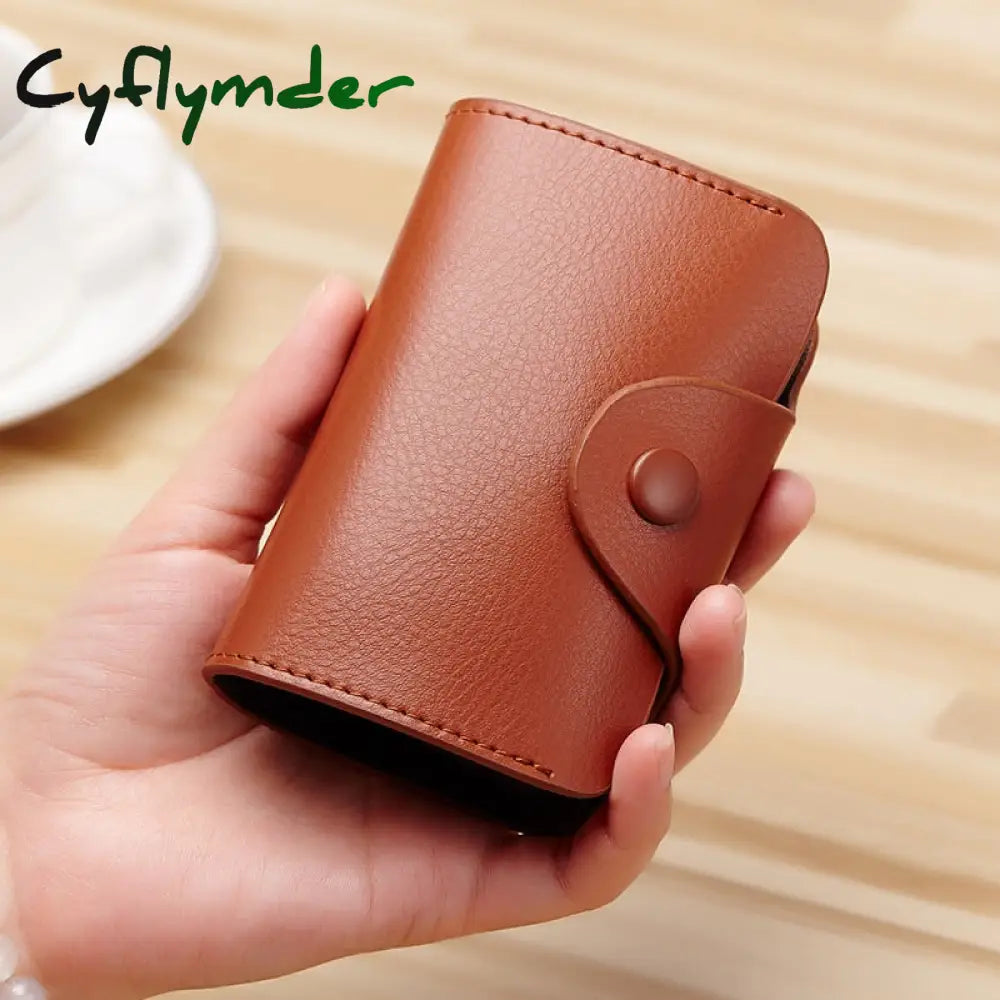 Cyflymder Cow Split Leather Men & Women Credit Card Holder Solid Hasp Accordion Business Bag Unisex