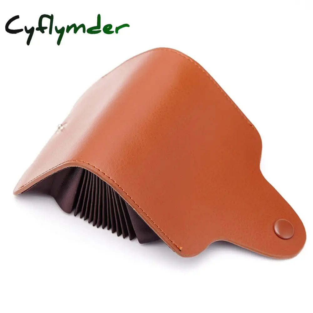 Cyflymder Cow Split Leather Men & Women Credit Card Holder Solid Hasp Accordion Business Bag Unisex