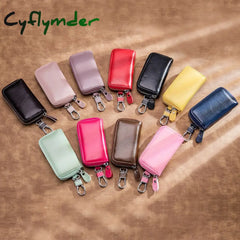 Cyflymder Cow Split Leather Men Women Key Holder House Keychain Bag Organizer Car Case Pouch