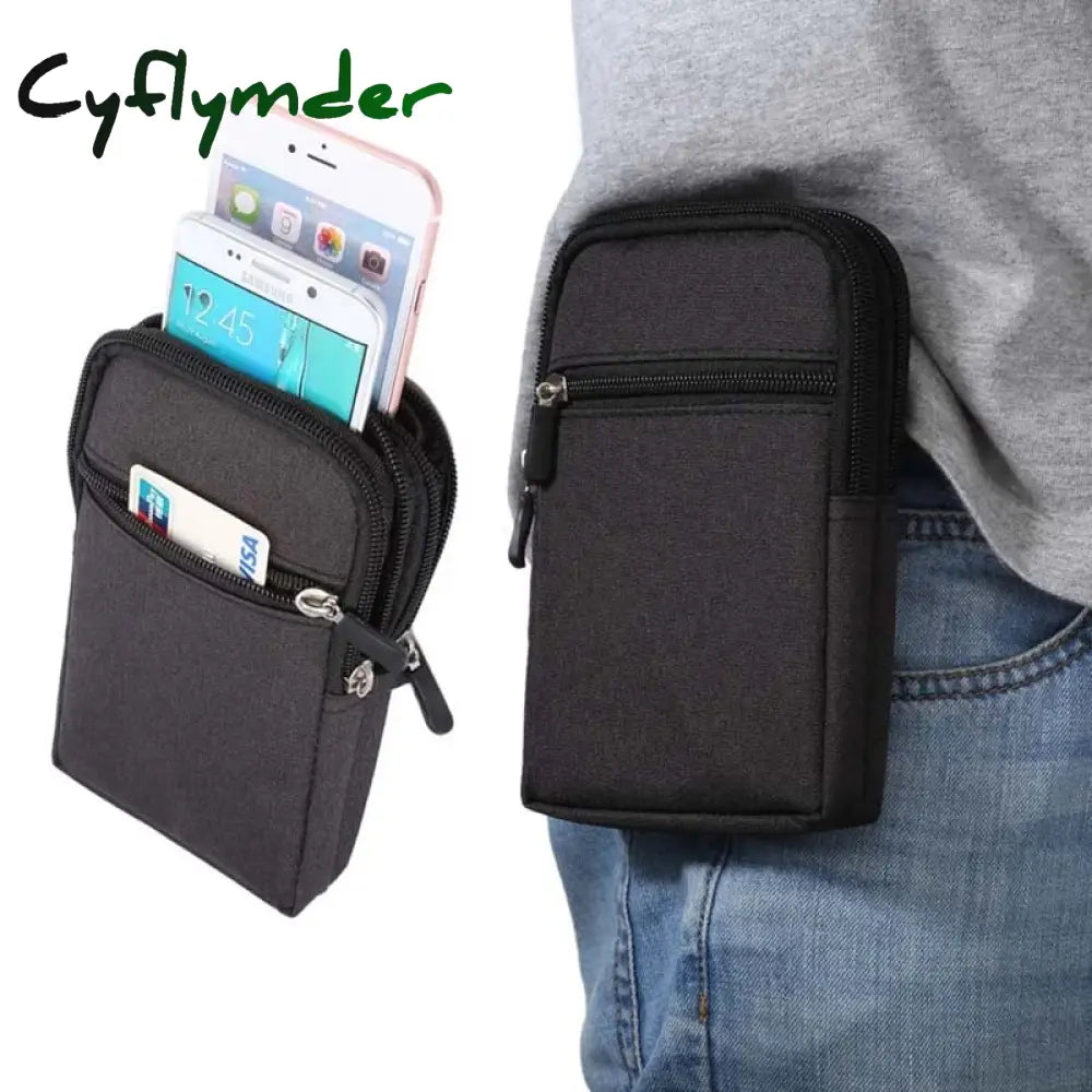 Cyflymder Cowboy Cloth Phone Pouch Belt Clip Bag For Case With Pen Holder Waist Outdoor Sport Cover