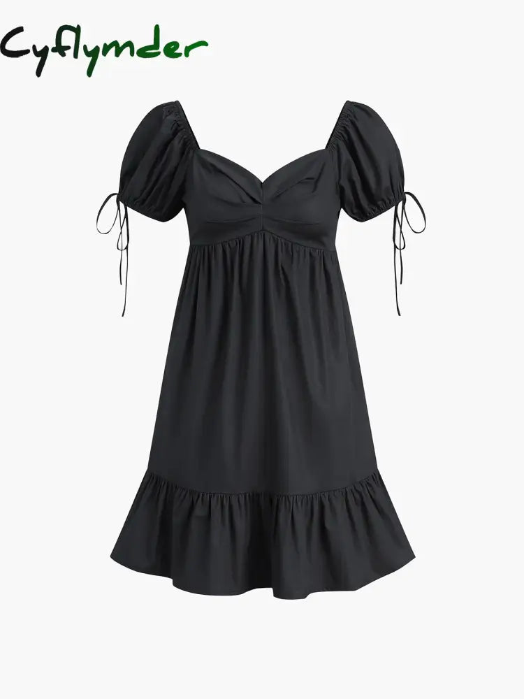 Cyflymder - Cowboy Puff Sleeve Ruched Short Dress Dresses