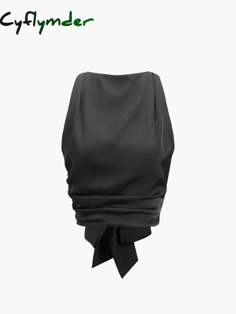 Cyflymder - Cowl Neck Ruched Open Back Crop Top Black / Xs Tank Tops & Camis