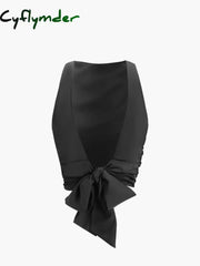 Cyflymder - Cowl Neck Ruched Open Back Crop Top Tank Tops & Camis