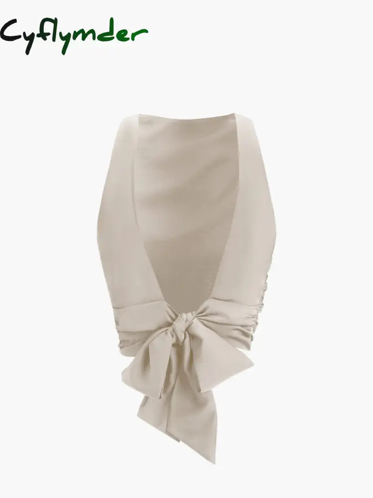 Cyflymder - Cowl Neck Ruched Open Back Crop Top Tank Tops & Camis