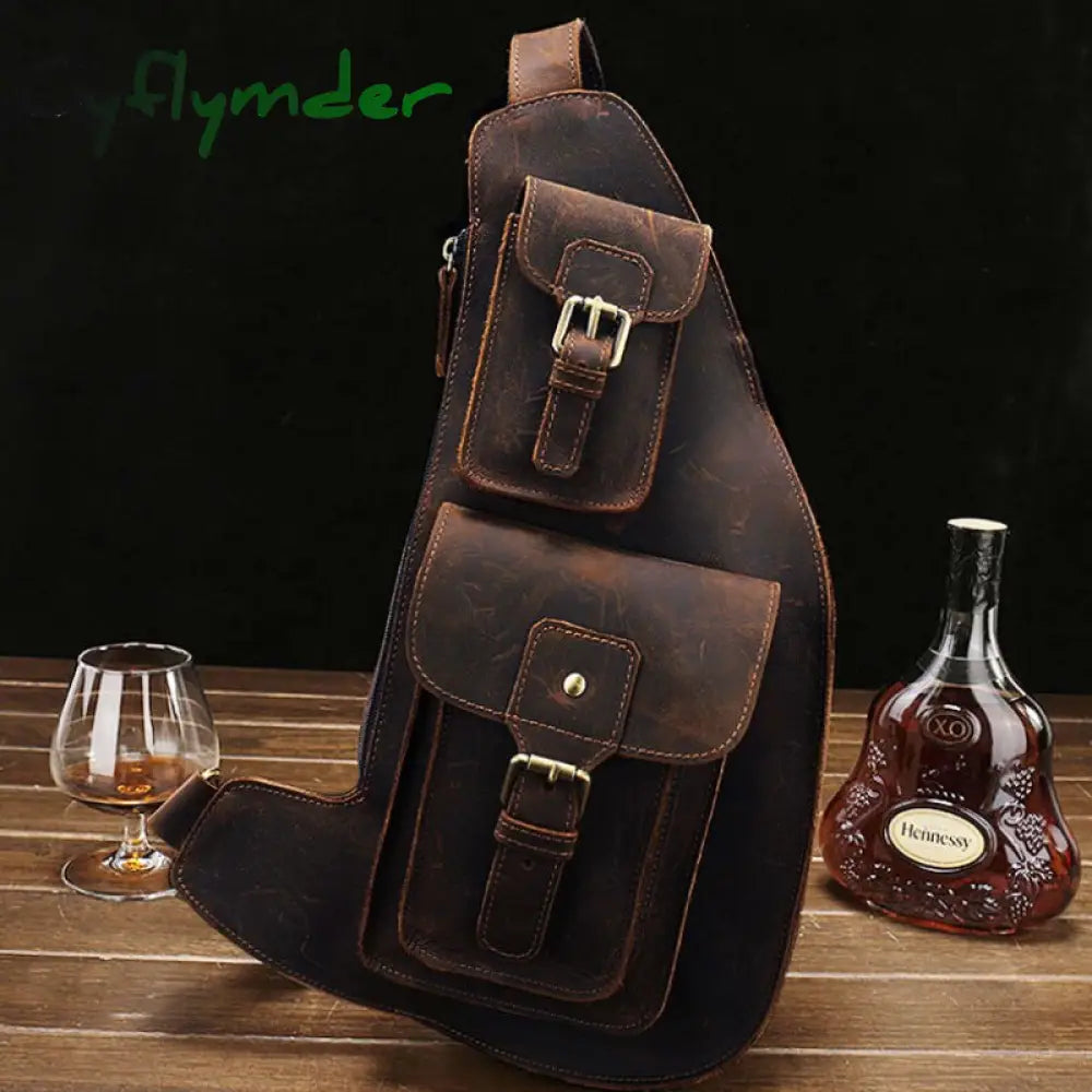 Cyflymder Crazy Horse Leather Big Chest Bag Genuine Sling Mans Pack Crossbody Bags For Men Sports