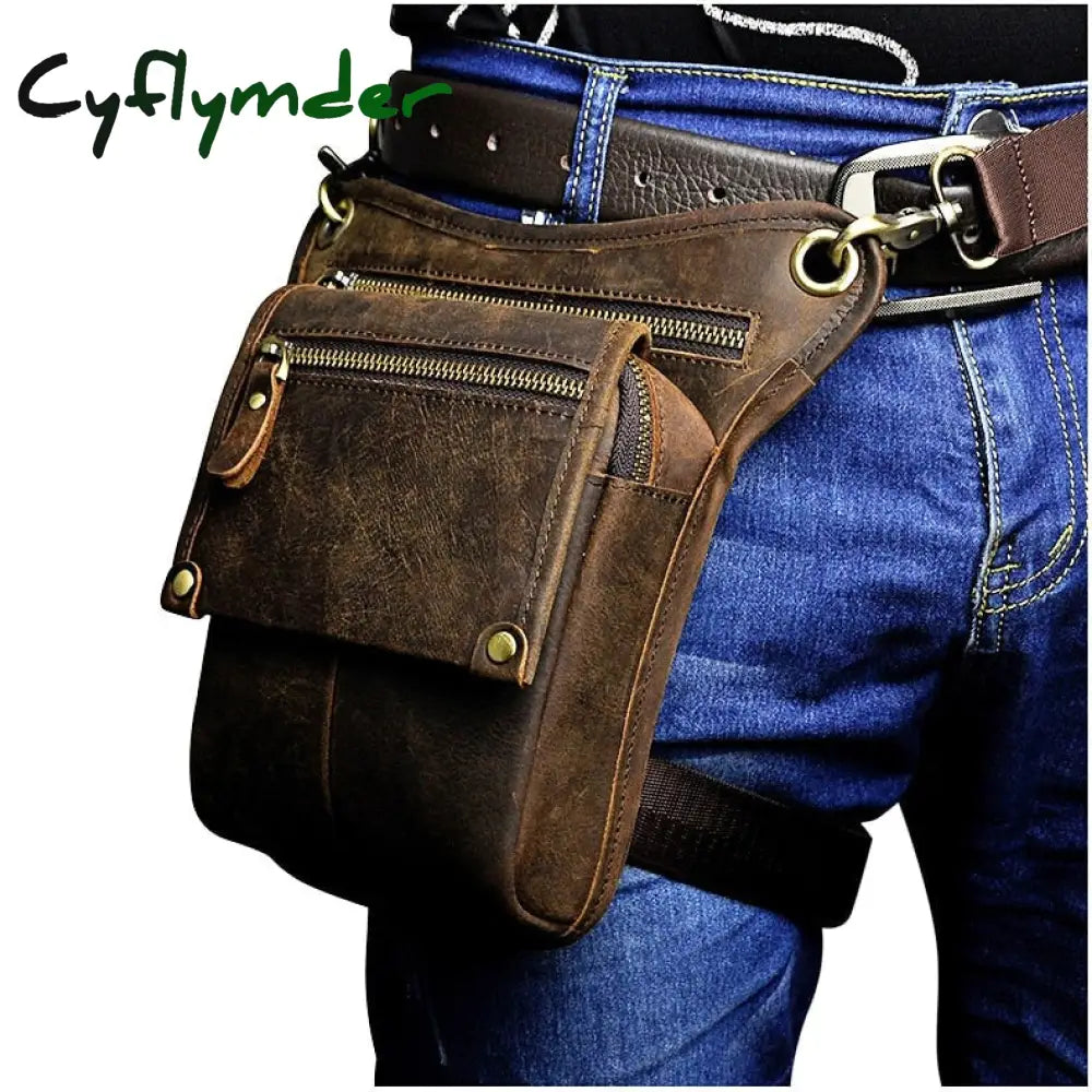 Cyflymder Crazy Horse Leather Men Multifunction Design Small Messenger Bag Fashion Travel Belt