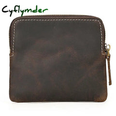 Cyflymder Crazy Horse Leather Men Zipper Coin Purse Card Holder Short Wallet Women Man Mini Clutch