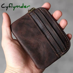 Crazy Horse Leather Men Zipper Coin Purse Card Holder Short Wallet Women Man Mini Clutch Wallets Money Cash Short Purse