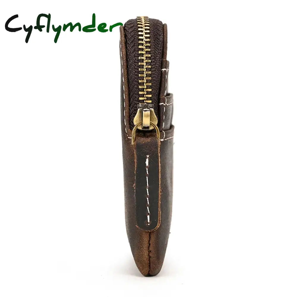 Cyflymder Crazy Horse Leather Men Zipper Coin Purse Card Holder Short Wallet Women Man Mini Clutch