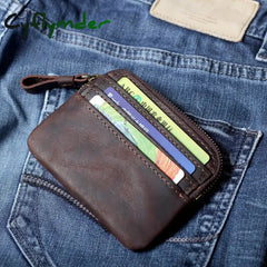 Cyflymder Crazy Horse Leather Men Zipper Coin Purse Card Holder Short Wallet Women Man Mini Clutch