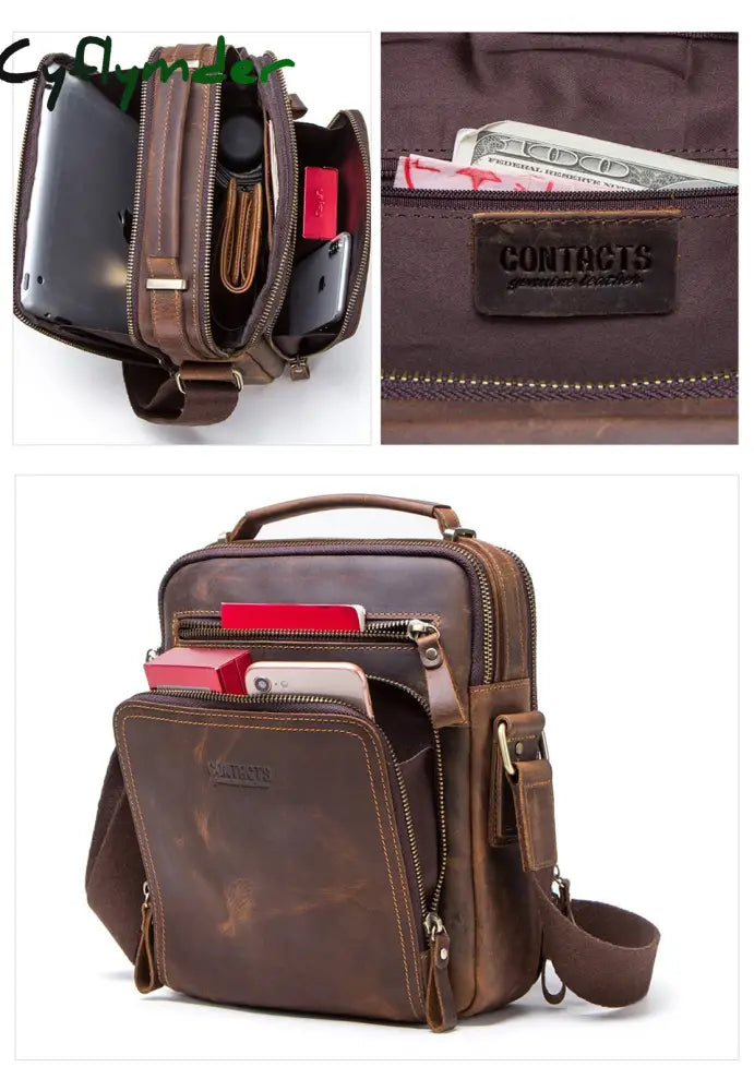 Cyflymder Crazy Horse Leather Men’s Shoulder Bag Vintage Messenger Bags Men Bolsos Male Crossbody