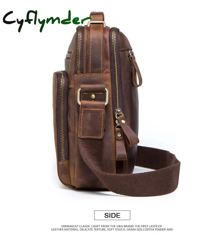 Cyflymder Crazy Horse Leather Men’s Shoulder Bag Vintage Messenger Bags Men Bolsos Male Crossbody