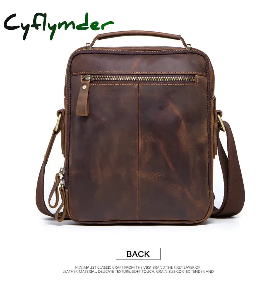 Cyflymder Crazy Horse Leather Men’s Shoulder Bag Vintage Messenger Bags Men Bolsos Male Crossbody