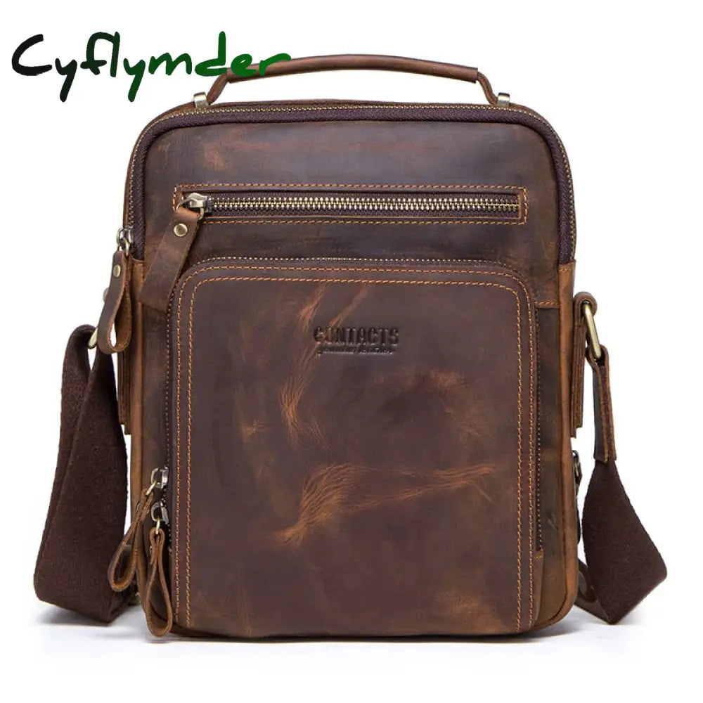 Cyflymder Crazy Horse Leather Men’s Shoulder Bag Vintage Messenger Bags Men Bolsos Male Crossbody