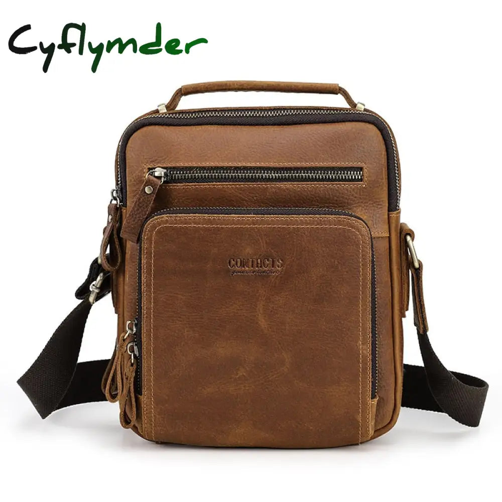 Cyflymder Crazy Horse Leather Men’s Shoulder Bag Vintage Messenger Bags Men Bolsos Male Crossbody