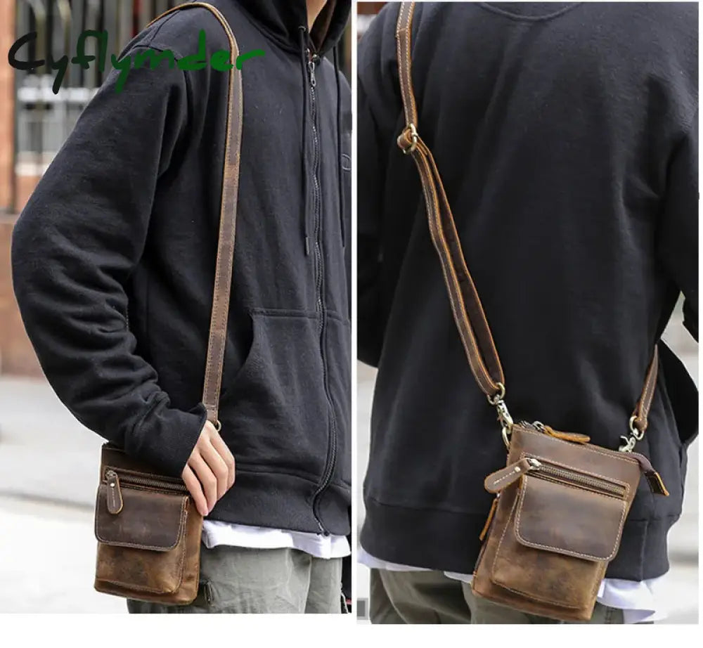 Cyflymder Crazy Horse Leather Waist Belt Bag Multifunction Casual Daily Wait Pack Small Messenger