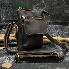 Cyflymder Crazy Horse Leather Waist Belt Bag Multifunction Casual Daily Wait Pack Small Messenger
