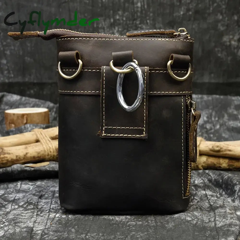 Cyflymder Crazy Horse Leather Waist Belt Bag Multifunction Casual Daily Wait Pack Small Messenger