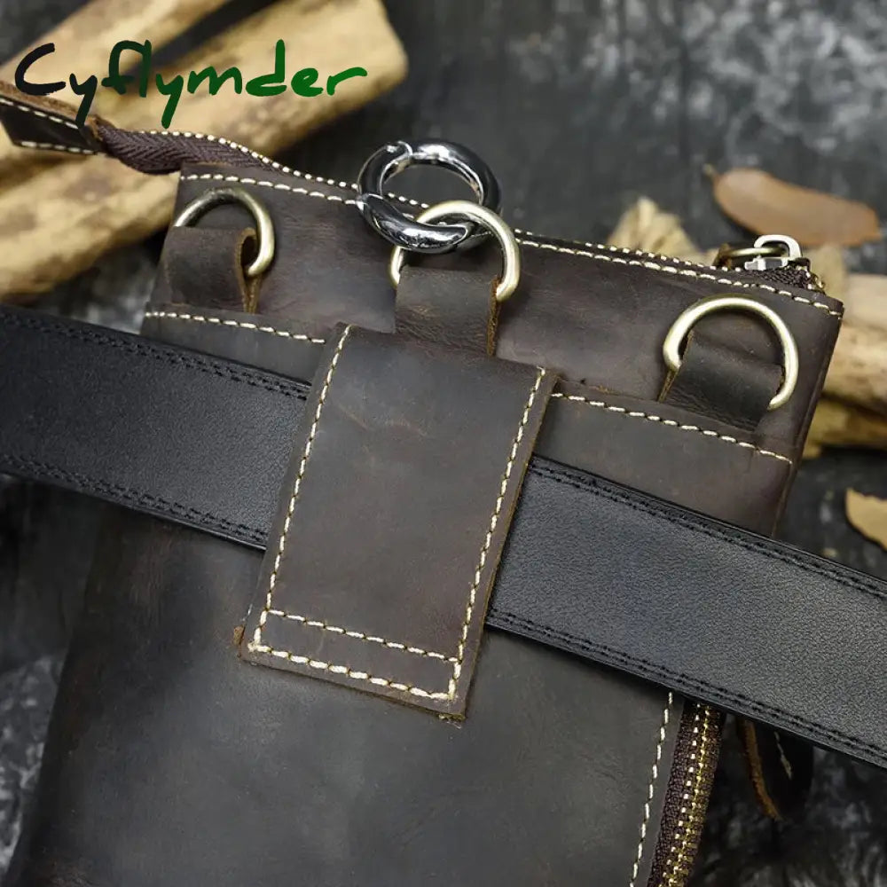 Cyflymder Crazy Horse Leather Waist Belt Bag Multifunction Casual Daily Wait Pack Small Messenger