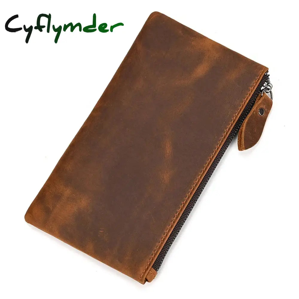 Cyflymder Crazy Horse Leather Zipper Wallet Simple Style Coin Purse With Key Chain For Car Key Purse Genuine Leather