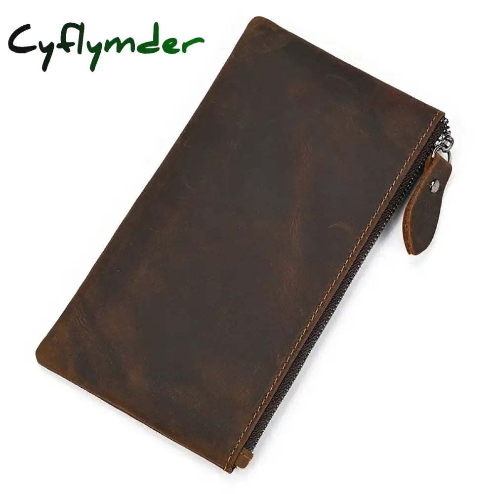 Cyflymder Crazy Horse Leather Zipper Wallet Simple Style Coin Purse With Key Chain For Car Key Purse Genuine Leather