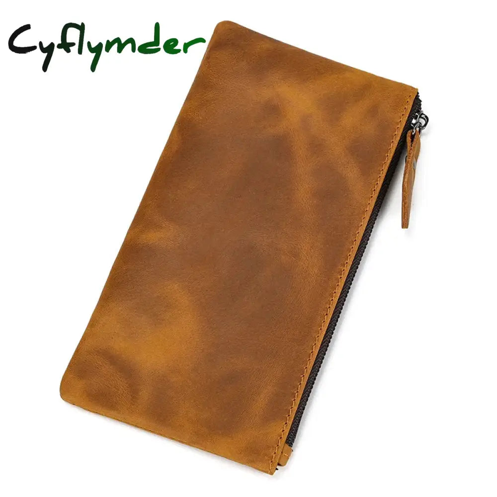 Cyflymder Crazy Horse Leather Zipper Wallet Simple Style Coin Purse With Key Chain For Car Key Purse Genuine Leather