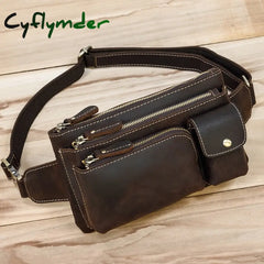 Crazy Horse Men Waist Bag Real Leather Chest Bag Outdoor Casual Full Grain Leather Porable Gym Bags Messenger Bag Brown