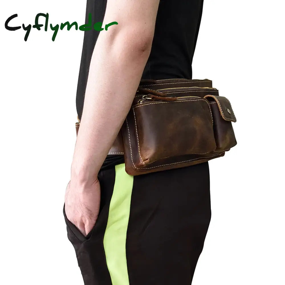 Cyflymder Crazy Horse Men Waist Bag Real Leather Chest Outdoor Casual Full Grain Porable Gym Bags