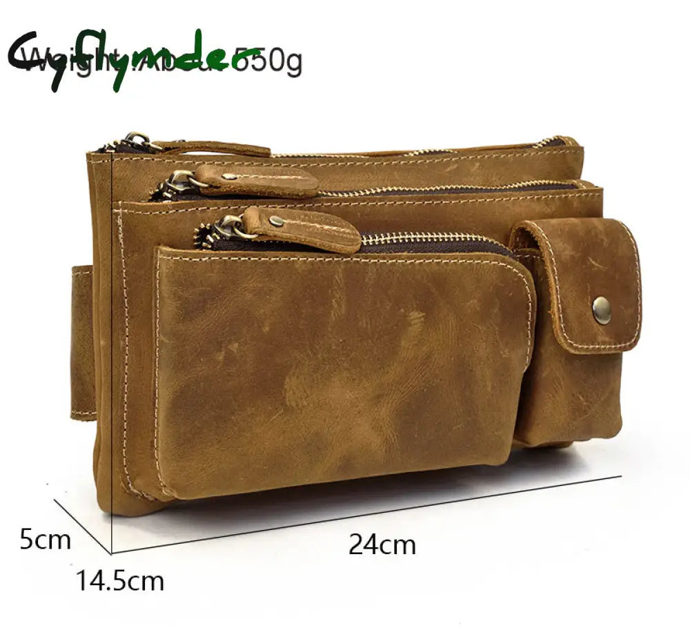 Cyflymder Crazy Horse Men Waist Bag Real Leather Chest Outdoor Casual Full Grain Porable Gym Bags