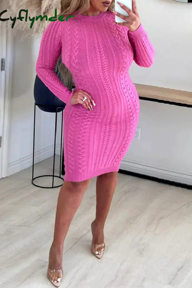 Cyflymder - Cream White Casual Solid Backless O Neck Long Sleeve Dresses