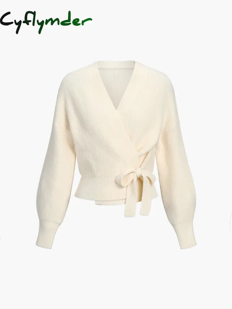 Cyflymder - Creamy Flatwhite Wrap Tied Cardigan Cardigans