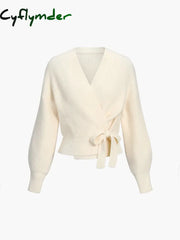 Cyflymder - Creamy Flatwhite Wrap Tied Cardigan Cardigans