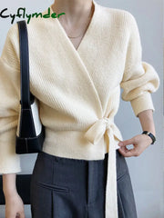 Cyflymder - Creamy Flatwhite Wrap Tied Cardigan Cardigans