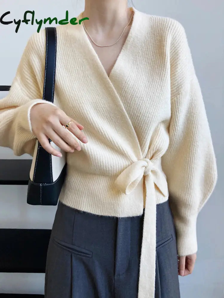 Cyflymder - Creamy Flatwhite Wrap Tied Cardigan Off-White / S Cardigans