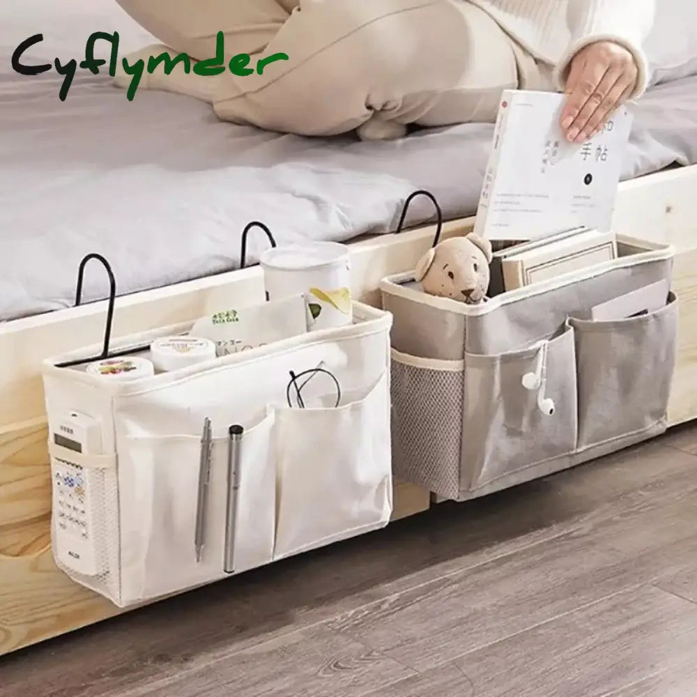 Cyflymder Creative Canvas Storage Hanging Bag Home Bedside Pockets Dormitory Books Snacks Ipad