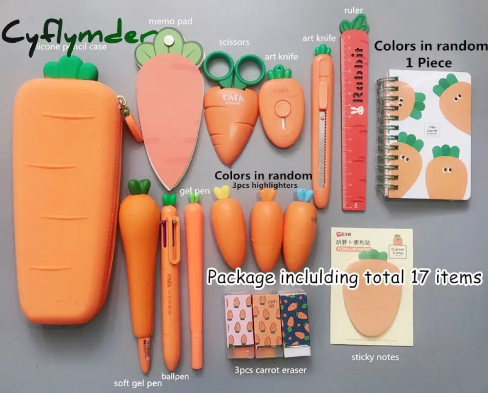 Cyflymder Creative Carrot Series Silicone Soft Pencil Case Penholder Organizer Bag Kawaii