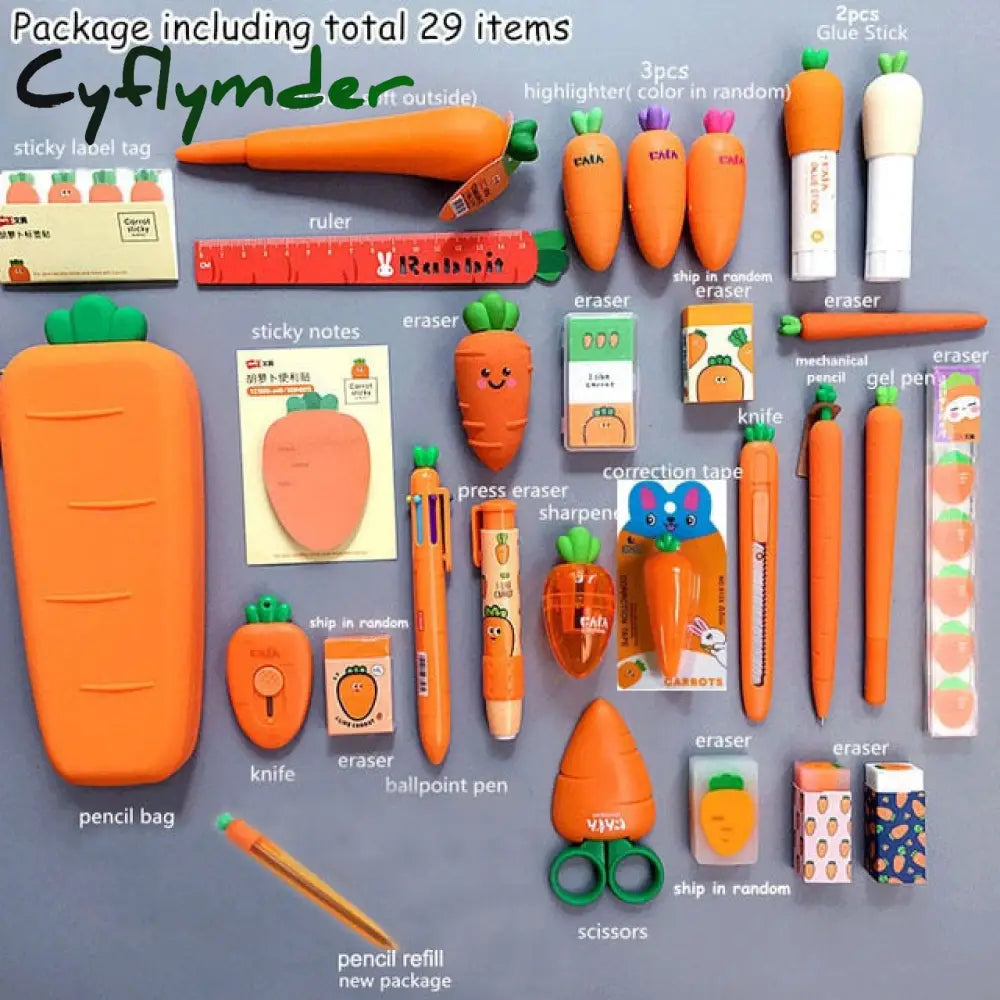 Cyflymder Creative Carrot Series Silicone Soft Pencil Case Penholder Organizer Bag Kawaii