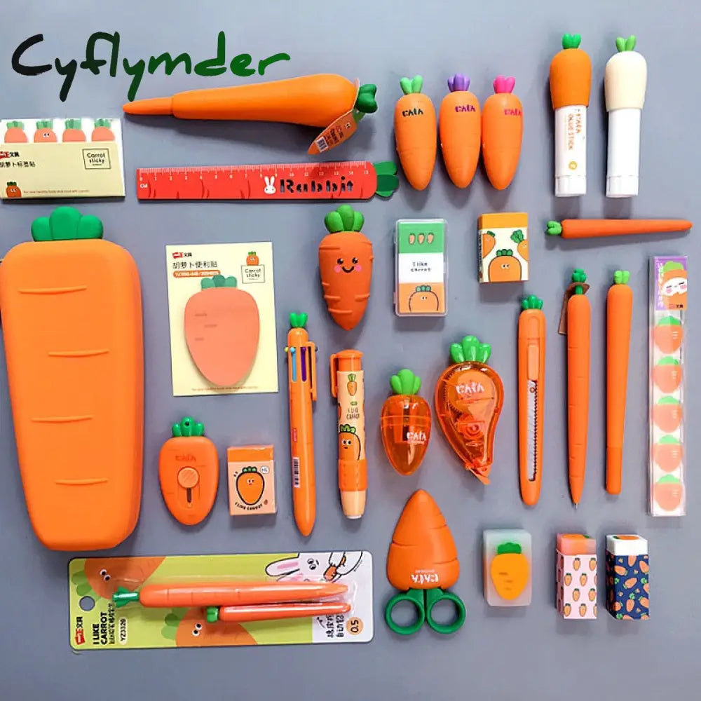 Cyflymder Creative Carrot Series Silicone Soft Pencil Case Penholder Organizer Bag Kawaii