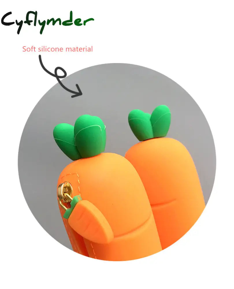 Cyflymder Creative Carrot Series Silicone Soft Pencil Case Penholder Organizer Bag Kawaii