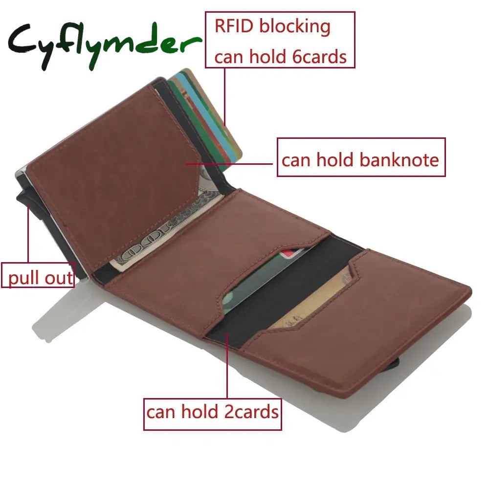 Cyflymder Credit Card Holder New Aluminum Box Wallet Rfid Pu Leather Pop Up Case Magnet Carbon