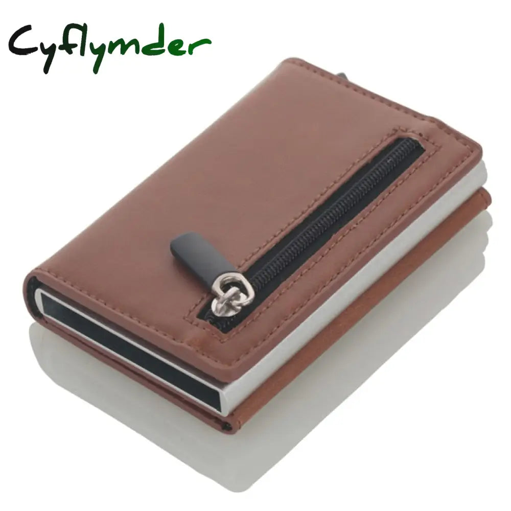 Cyflymder Credit Card Holder New Aluminum Box Wallet Rfid Pu Leather Pop Up Case Magnet Carbon