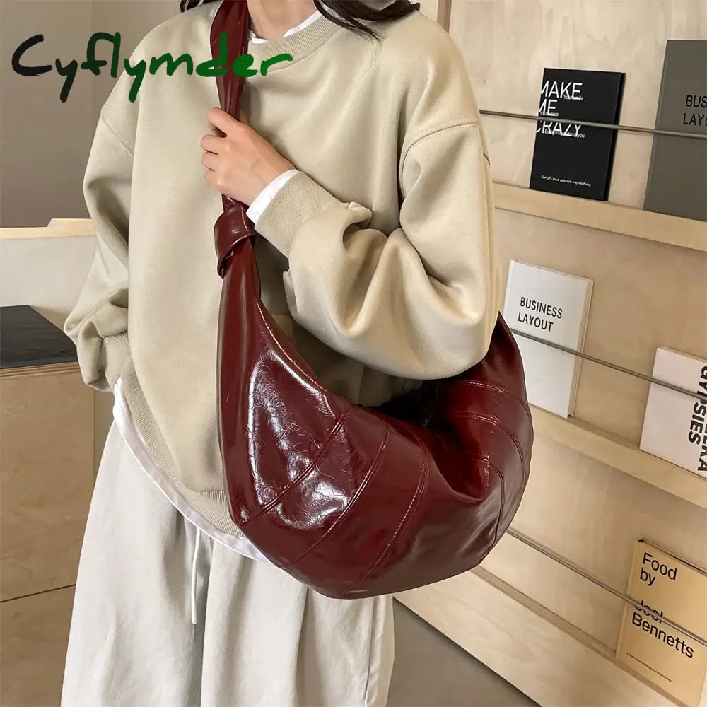 Cyflymder Crescent Shoulder Bags For Women Winter New Crossbody Bag Soft PU Leather Large Capacity Shopper Tote Hobo