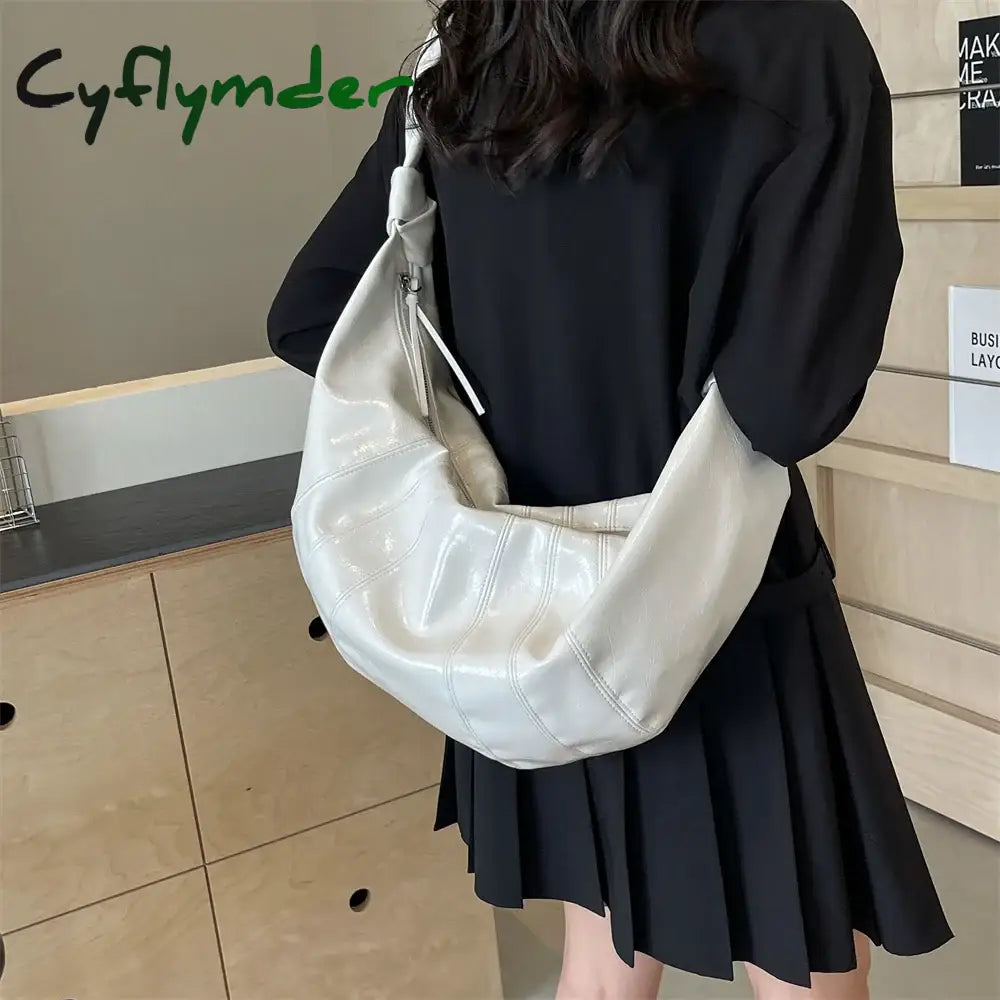 Cyflymder Crescent Shoulder Bags For Women Winter New Crossbody Bag Soft PU Leather Large Capacity Shopper Tote Hobo