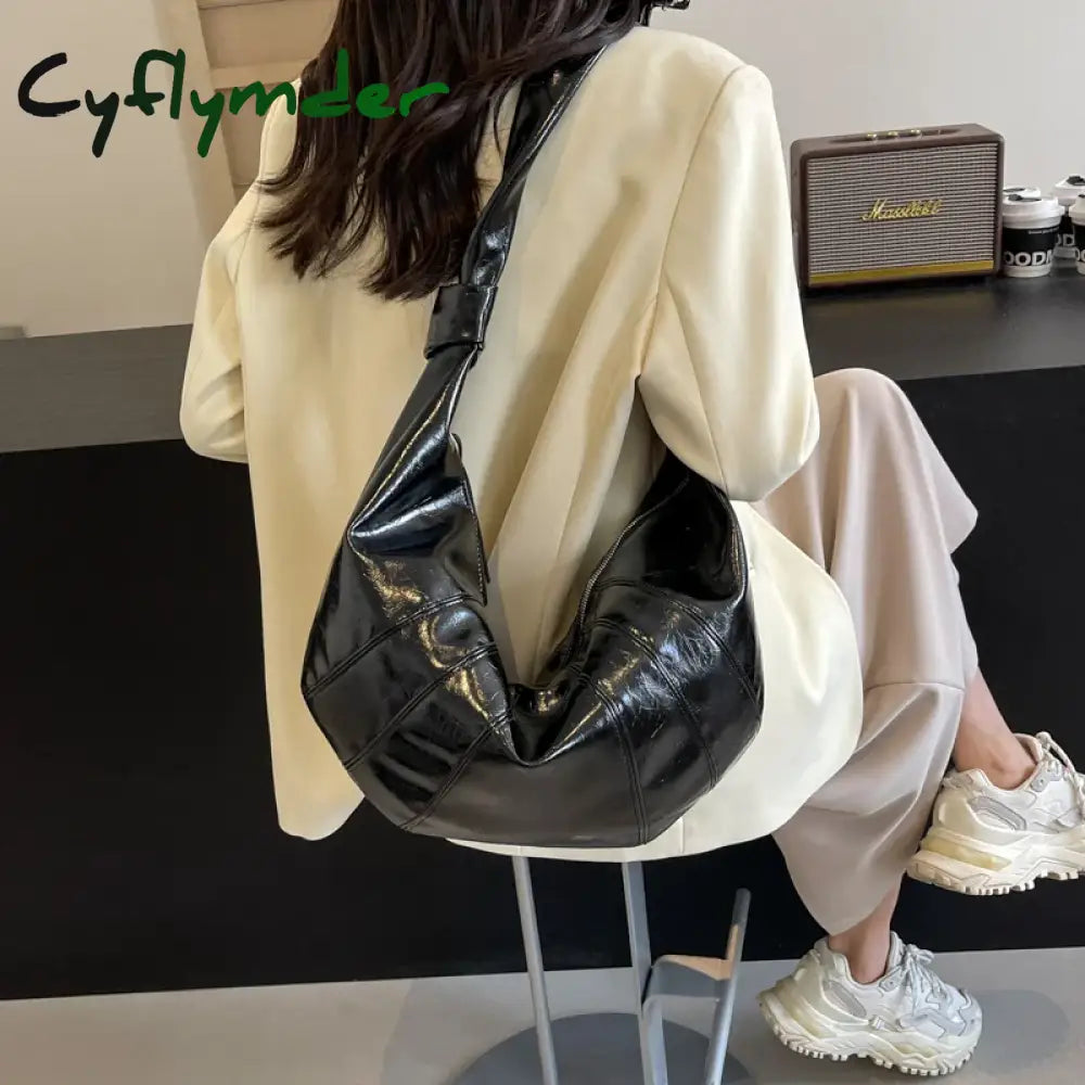 Cyflymder Crescent Shoulder Bags For Women Winter New Crossbody Bag Soft PU Leather Large Capacity Shopper Tote Hobo