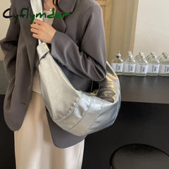 Cyflymder Crescent Shoulder Bags For Women Winter New Crossbody Bag Soft PU Leather Large Capacity Shopper Tote Hobo